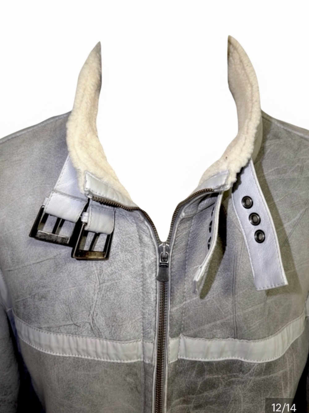 Versace Jeans Couture Distressed Shearling Jacket – Gray | Vintage Luxury - Picture 10 of 13